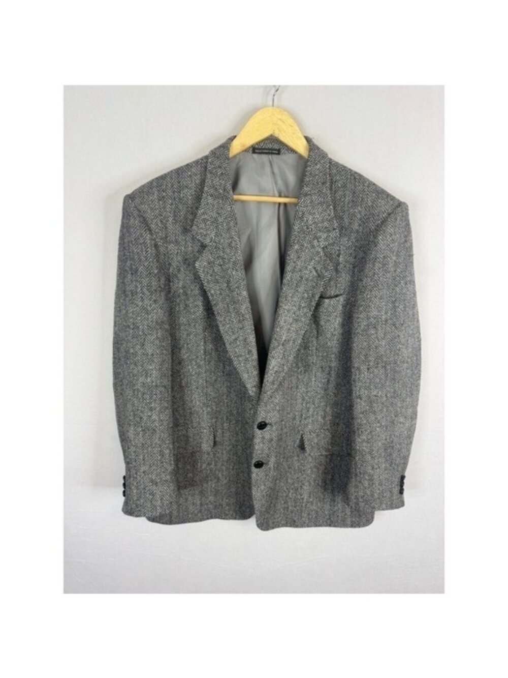 Harris Tweed Mens 44 Reg Herringbone Wool Blazer Grey Black Sport Coat Canada